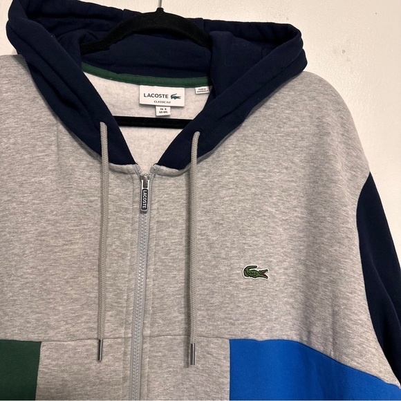 Lacoste Men’s Color-block Zippered Fleece Hoodie Sweatshirt size 4XL Green Blue - Picture 4 of 9